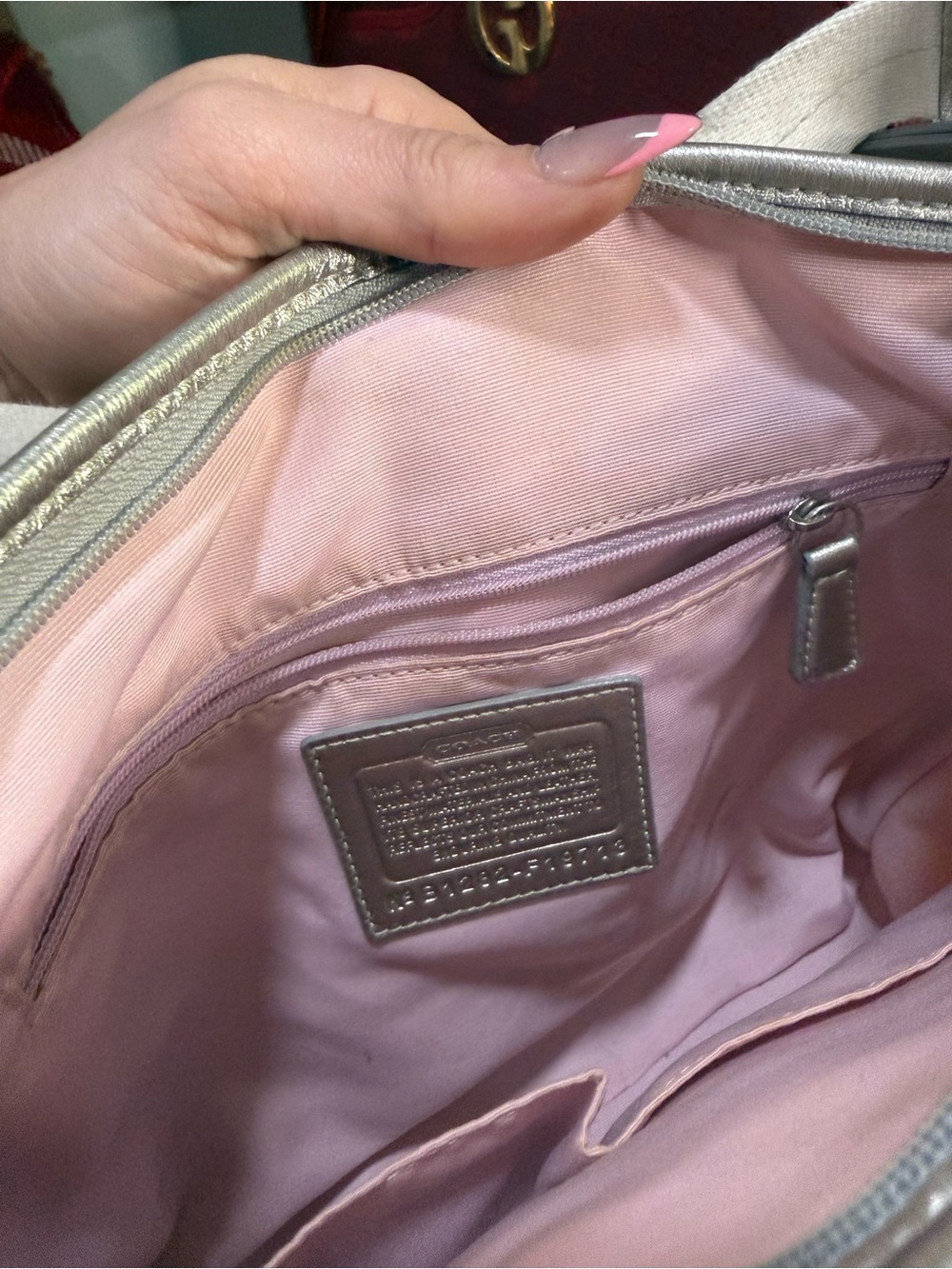 Coach Signature Ivory Jacquard Crossbody Bag Silver Pink Satin Interior 2012 - Picture 13 of 14